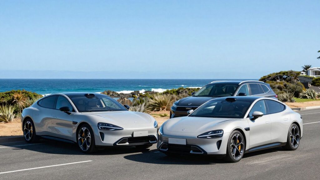 Electric cars on a sunny Australian road.