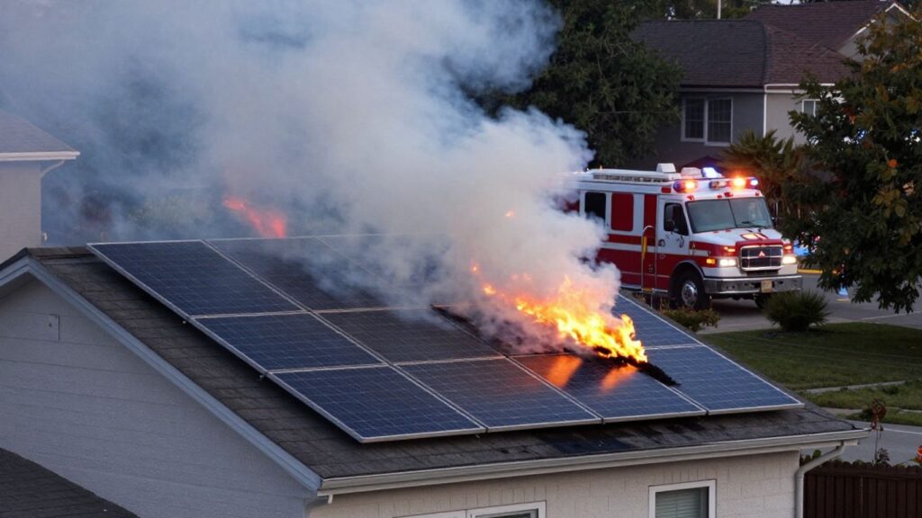 House fire near solar panels on roof.
