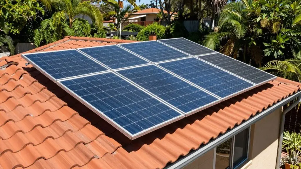 Solar panels on an Australian house roof.